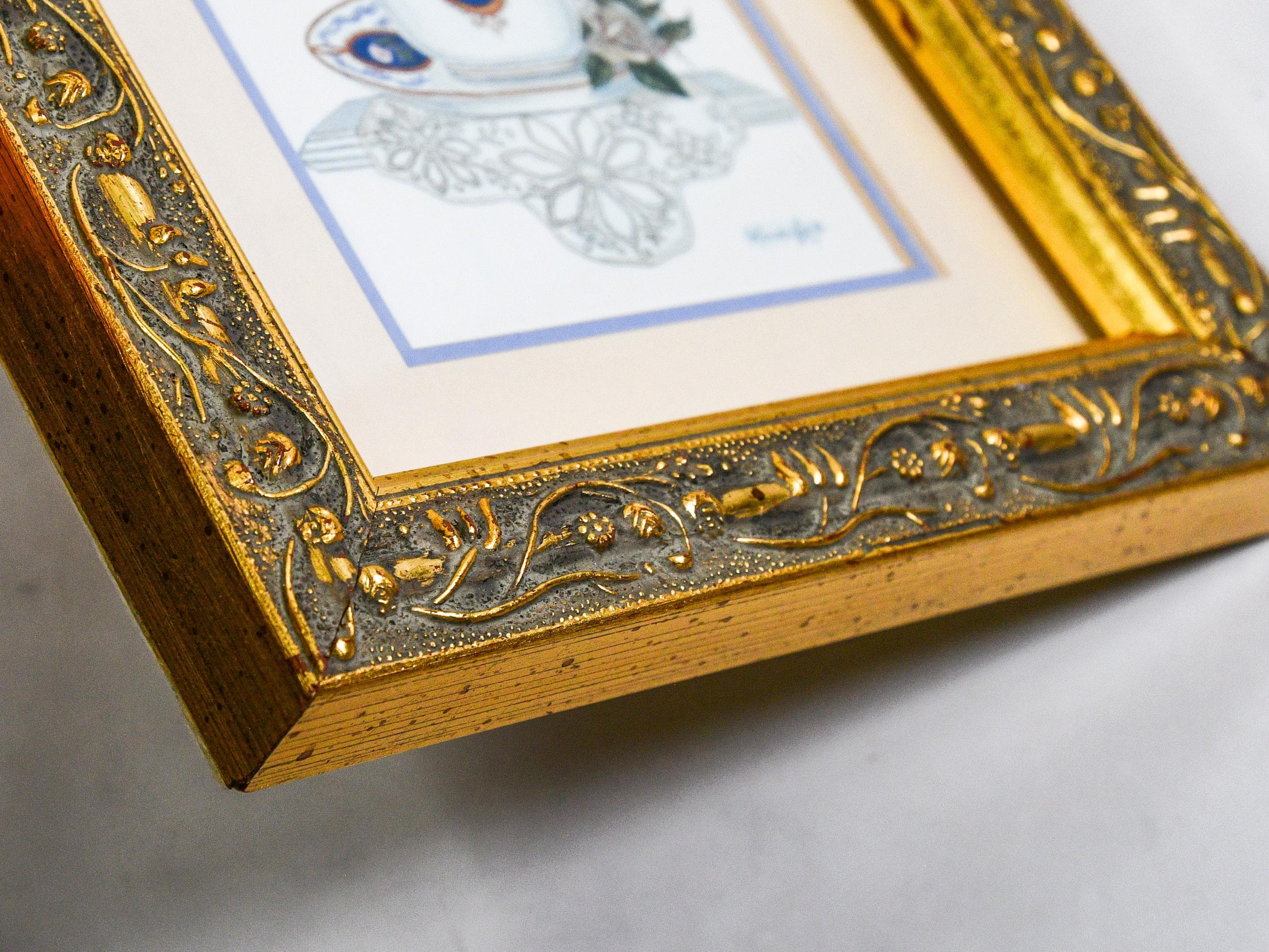 Vintage Wanda Lee Framed Print, Victorian Teacup Art, Ornate Gold