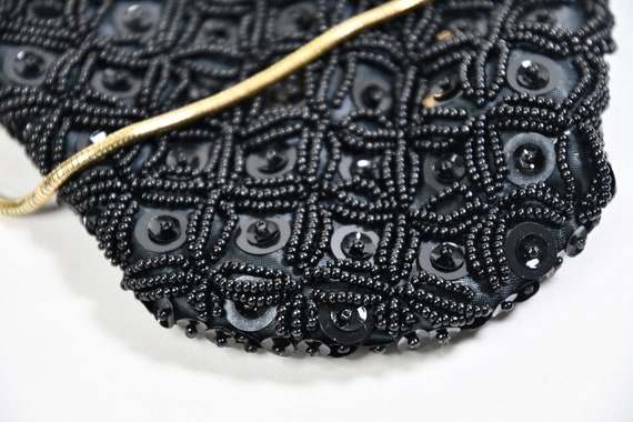 Vintage Beaded Purse | Black Glass and Sequin Bea… - image 4