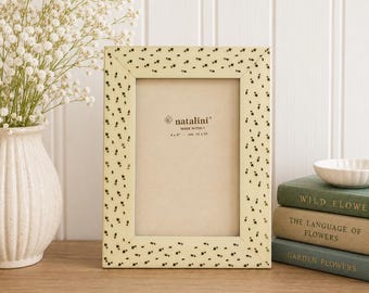 Natalini Picture Frame, 4x6 Painted Cream and Gold Wood Italian Photo Frame