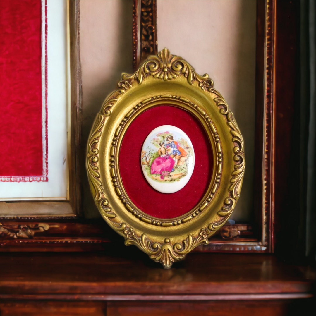 Vintage Italian Art Wall Hanging Gold Framed Porcelain Cameo Etsy