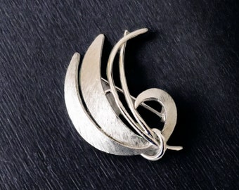 Mid Century Modern Brooch | Brushed Silver Pin | Numbered