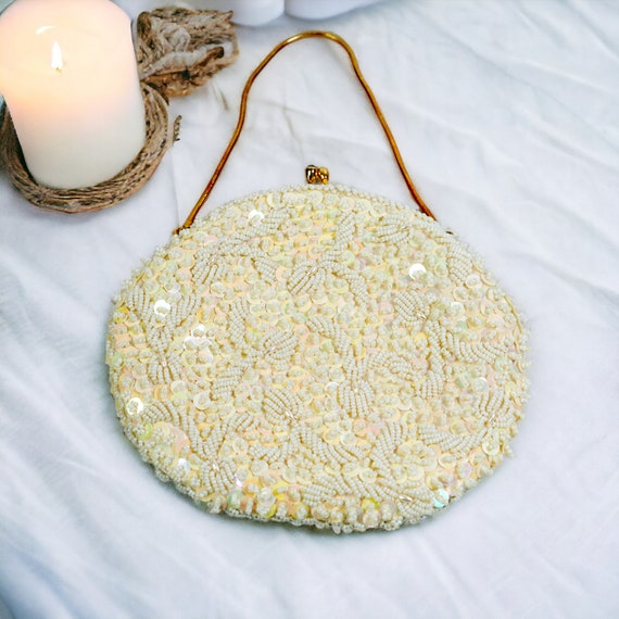 Vintage Beaded Purse by GOLDCO | White Iridescent… - image 1