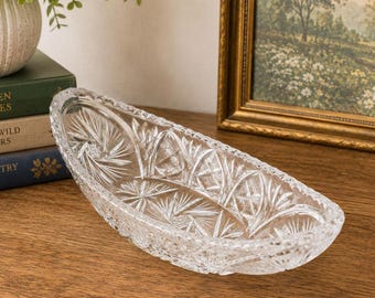 Vintage Pinwheel Crystal Canoe Bowl