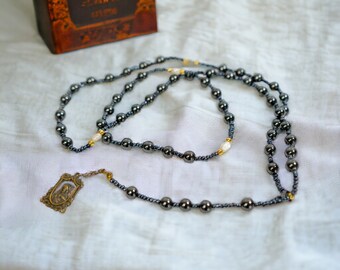 Vintage Chaplet Rosary Beads | Prayer Beads | Hematite and Freshwater Pearl Beaded