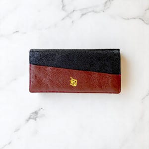 Portefeuille en cuir vintage - Style pochette en cuir véritable marron et noir, inutilisé avec inserts d'origine