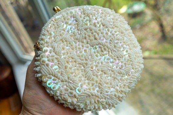Vintage Beaded Purse by GOLDCO | White Iridescent… - image 2