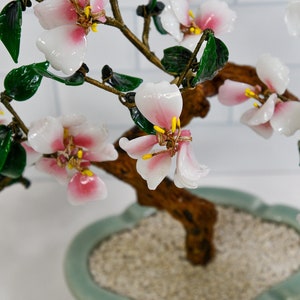 Vintage Pink Glass Blossom Oriental Jade Tree in Ceramic Pot Decorative Bonsai Sculpture image 7