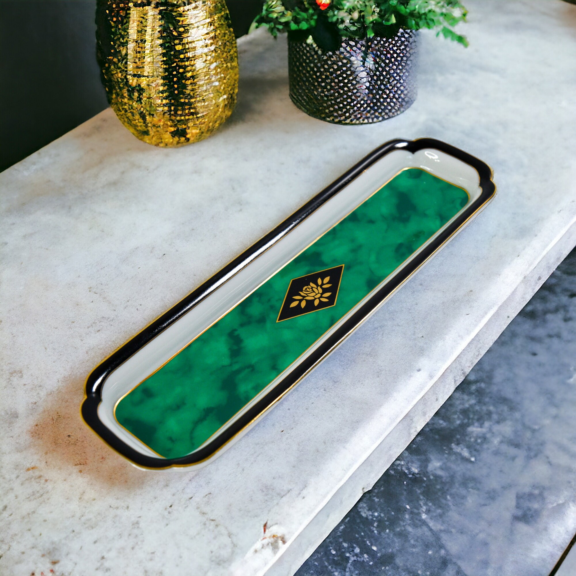 Vintage Mint Dish | Long Porcelain Pin Tray | Ceramic Trinket Dish