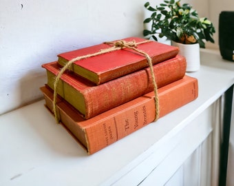 Shabby Book Bundle | Vintage Hardcover Lot | Book Stack Shades of Red