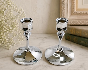 Vintage Irvinware Chrome Candlestick Holders Pair MCM