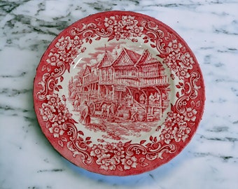 Vintage Royal TudorWare Ironstone 10 inch Plate | Pink and White Dinnerware