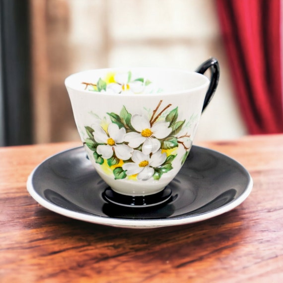 Royal Albert Dogwood Teacup and Saucer Black and White Bone China