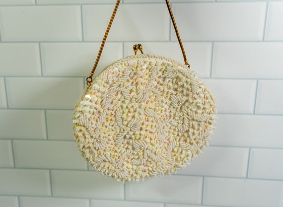 Vintage Beaded Purse by GOLDCO | White Iridescent… - image 3