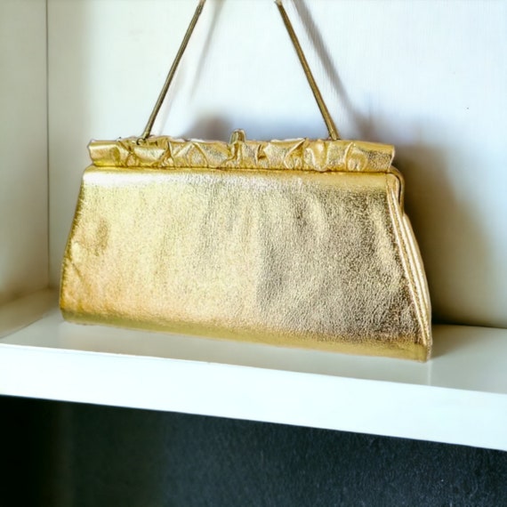 Vintage Gold Lamé Purse | Mid Century Metallic Ev… - image 1