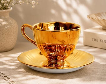 Mid-century 22 Karat Gold Porcelain Cups and Saucers With Texture