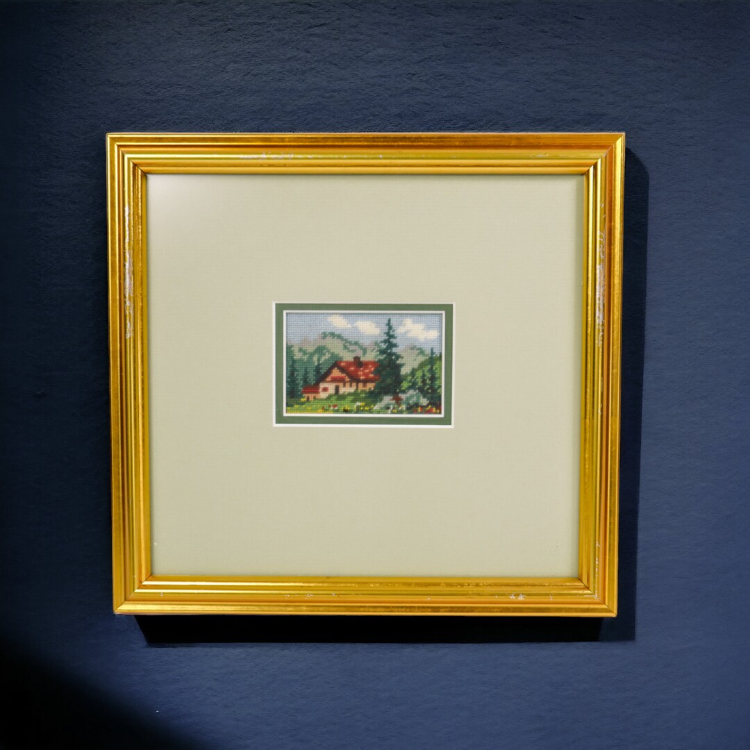 Vintage Framed Needlepoint | Petit Point Tapestry With Gold Wood Frame ...