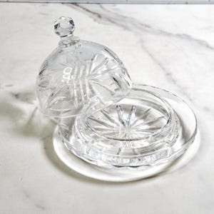 Small Crystal Cloche Butter Dish with Etched Leaf Design