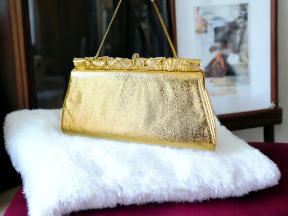 Vintage Gold Lamé Purse | Mid Century Metallic Ev… - image 2