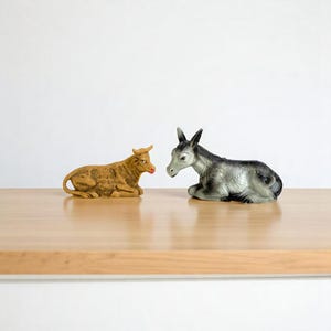 Vintage Fontanini Nativity Figures – Italian Donkey and Bull, Replacement Animal Set