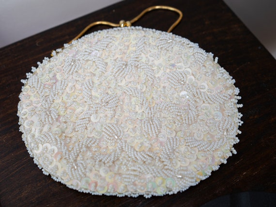 Vintage Beaded Purse by GOLDCO | White Iridescent… - image 8