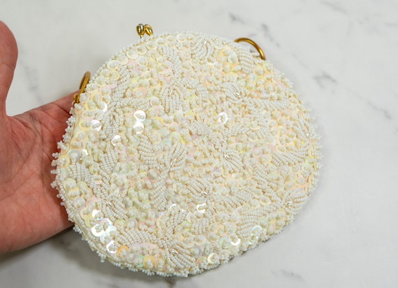 Vintage Beaded Purse by GOLDCO | White Iridescent… - image 7