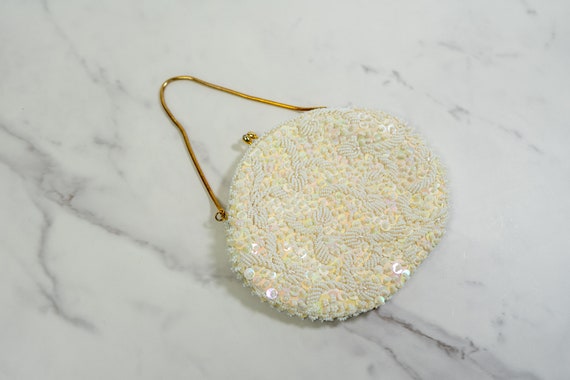 Vintage Beaded Purse by GOLDCO | White Iridescent… - image 9