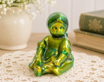 Vintage Zsolnay Eosin Glaze Figurine, Seated Girl, Hungary - Etsy