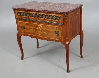 Swedish chest of drawers in Gustavian style late 19th - early 202nd century with brass details and marble top