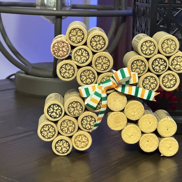 Shamrock display made of wine corks