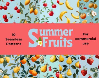Summer Fruit Seamless Patterns | 10 Repeating Designs (Digital Download)