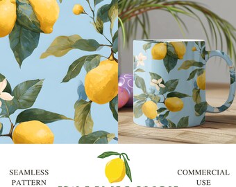 Italian Lemons Seamless Pattern png | Repeating Lemon and fruit Design | Digital Download