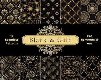 Luxury Black & Gold Patterns | Art Deco Seamless Designs (Digital Download)