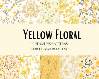 10 Yellow and White Floral Botanical Seamless Patterns | Repeating Flower Designs | Digital Download