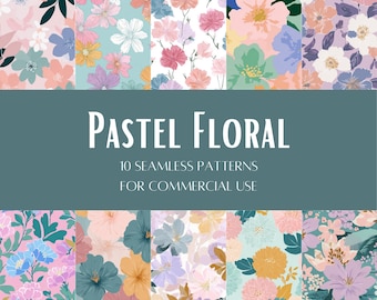 10 Artsy Pastel Floral Seamless Patterns | Repeating Flower Designs | Digital Download