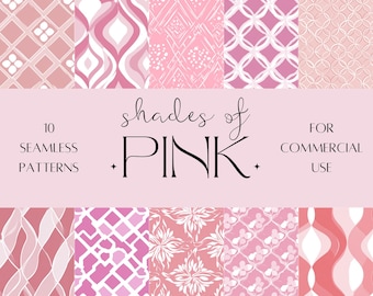 10 Tons de Rosa - Padrões Sem Costura | Desenhos com Padrões Repetitivos | Download Digital