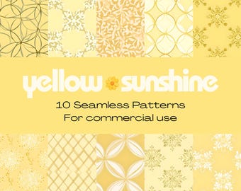 10 Yellow Sunshine Seamless Patterns | Repeating Pattern Designs | Digital Download