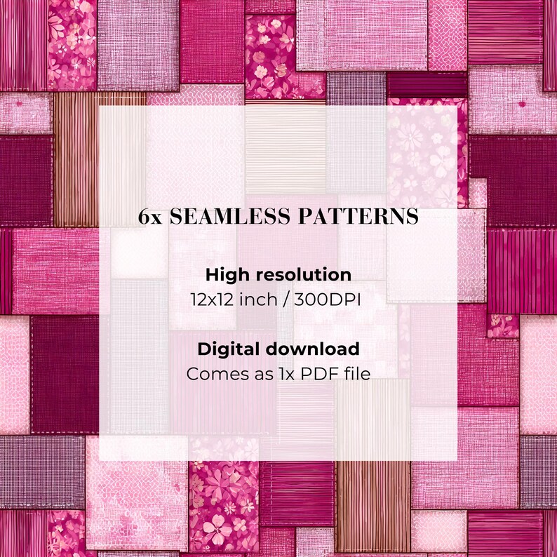 Padrões de patchwork rosa choque | Patchwork e costura de tecidos sem costura (Download digital em PDF) imagem 4
