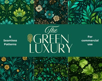 Luxury Green Patterns | Nature Black and Green Seamless Designs (Digital Download)