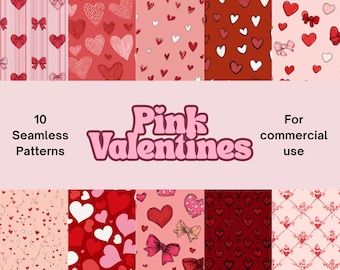 10 padrões sem costura rosa para o Dia dos Namorados | Desenhos florais repetidos | Download digital