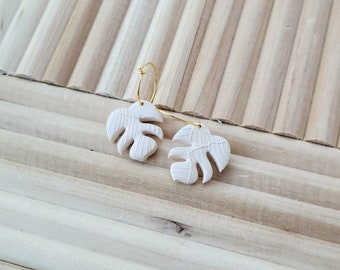 Mini Cream Monstera Leaf Hoops