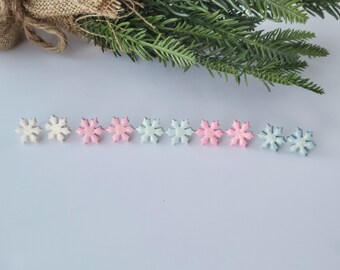 Snowflake Glitter Studs/ snowflake christmas clay earrings clay studs winter earrings holiday