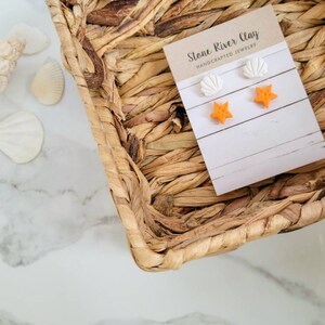 Seashell and Starfish Polymer Clay Studs