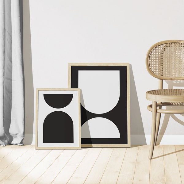 Set of 2 Boho Abstract Printable Wall Art - Mood [Mid Century, Minimal Print, Modern Poster, Dorm Decor, Vertical Living Room, B&W]