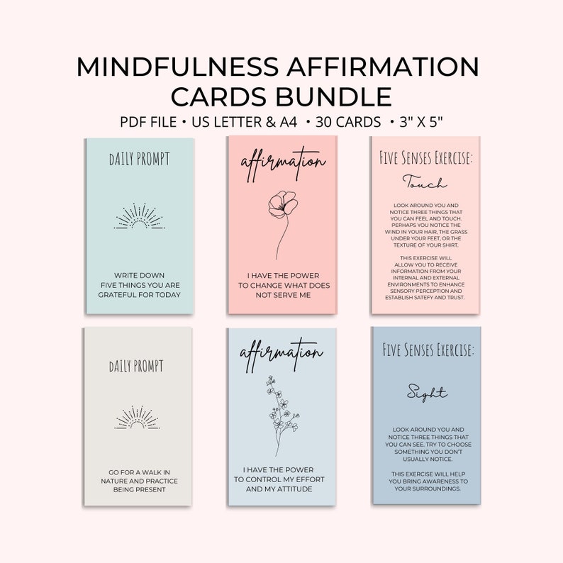 Mindfulness Cards Printable, Mindfulness Gift, Mindfulness Breathing