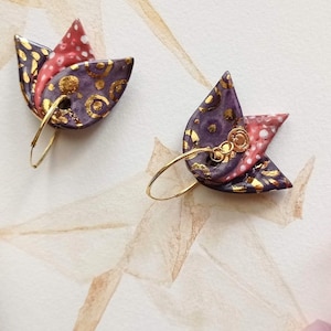 Handcrafted Ceramic Earrings: Lightweight Silver Hoops with Enamel and Gold. Perfect Blend of Artistry and Elegance Mother of the groom gift