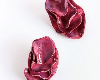 Ceramic big earrings handmade for women, made in italy jewelry, perfect jewelry for bridesmaids, floral earrings artsy wedding, petals jewel