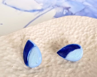Lapis lazuli earrings studs, cool ceramic earrings handmade, everyday blue earrings stud,  lightweight earrings, gift for wife from husband
