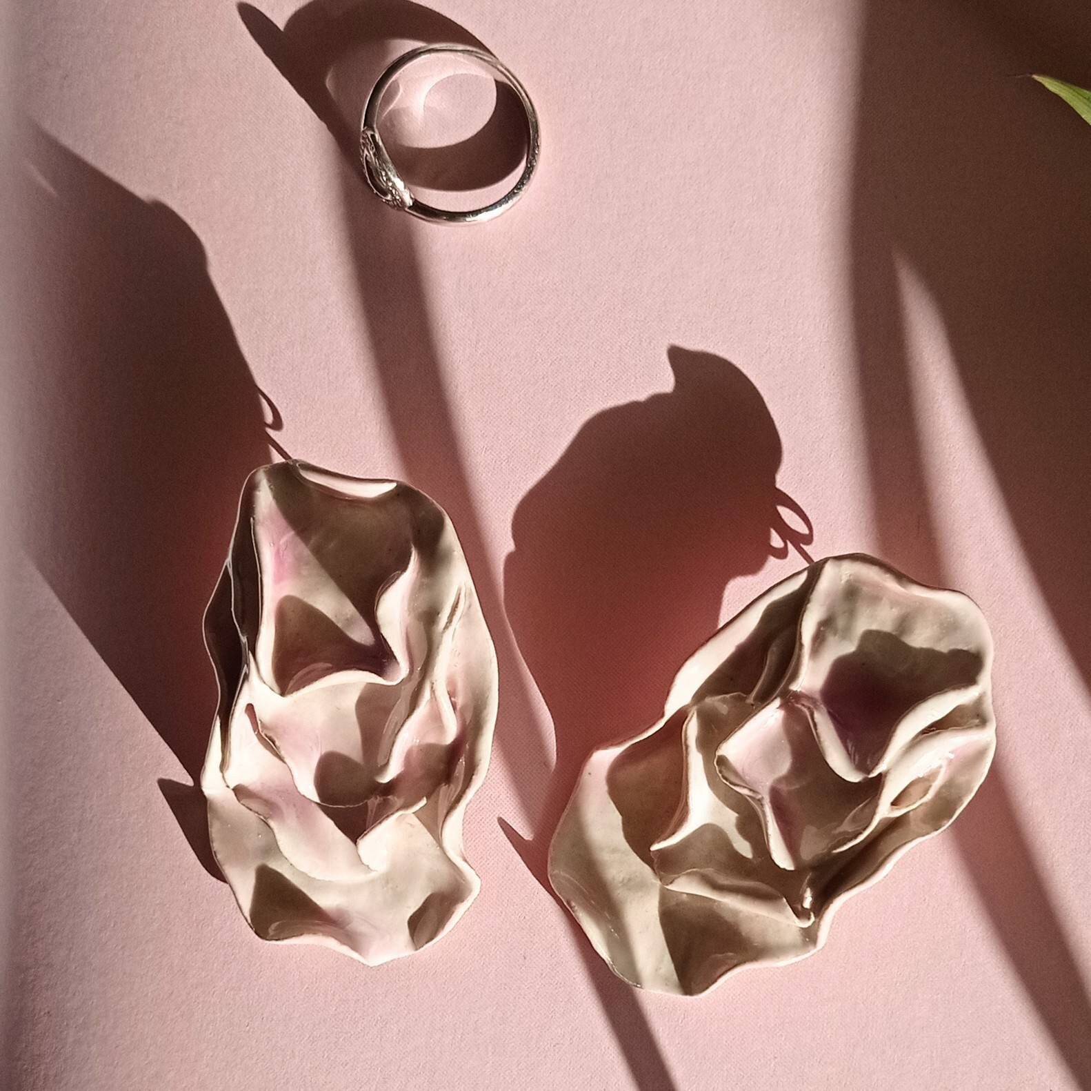 Bold earrings for wedding, big ceramic earrings, handmade jewelry, sustainable jewelry, statement clay earrings, plants lover gift