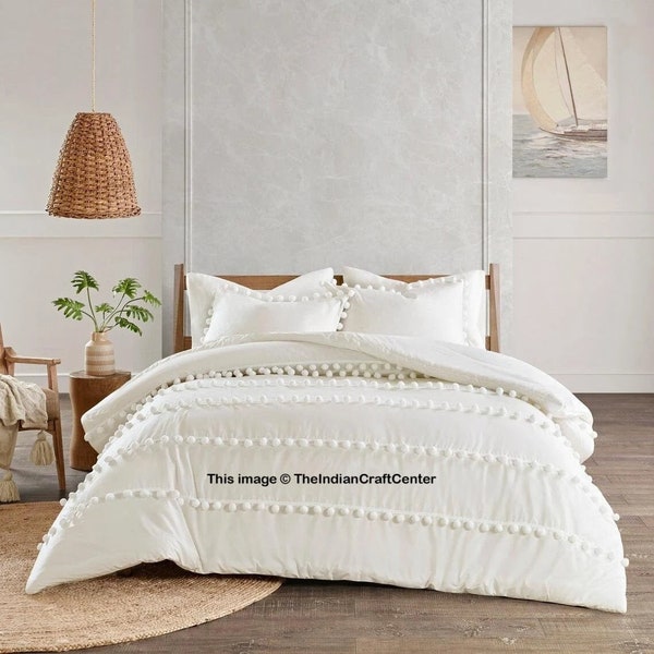 3 Stück Gewaschene Baumwolle Pom-Pom Bettbezug Boho Bettwäsche 100% Baumwolle Exklusive Bettbezug UO Bettwäsche Queen Size Bettbezug
