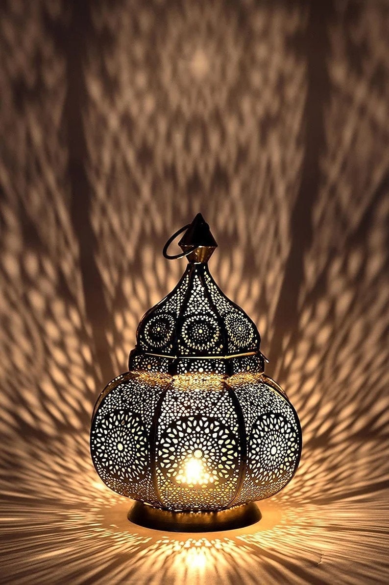 Oriental Garden Outdoor Hanging Lanterns for Candles as Decorations Arabian Indoor Candle Tea Light Holders as Indian Party Home Decor Moroccan Vintage Glass Lantern Lights Lamp Wifaq 40cm Large 